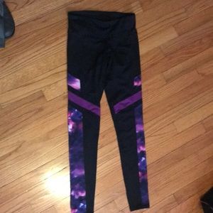 Black and purple patterned workout leggings